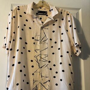 Men’s All Saints Cream and Black Polka Dot Men's Shirt Sz XS. Read description